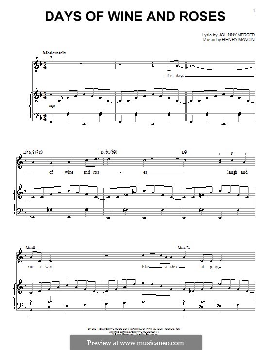 Days of Wine and Roses: Para vocais e piano by Henry Mancini