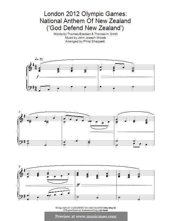 God Defend New Zealand (New Zealand National Anthem): Para Piano by John Joseph Woods