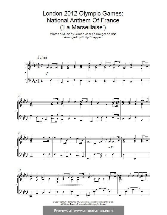 Marseilles Hymn: Para Piano by Claude Joseph Rouget de Lisle