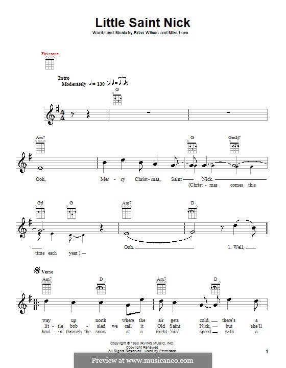 Little Saint Nick (The Beach Boys): para ukulele by Brian Wilson, Mike Love