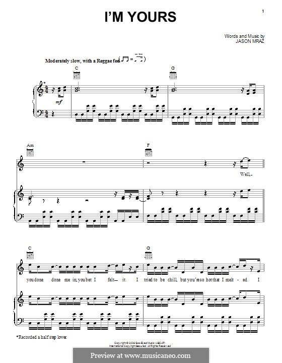 I'm Yours: Para vocais e piano (ou Guitarra) by Jason Mraz