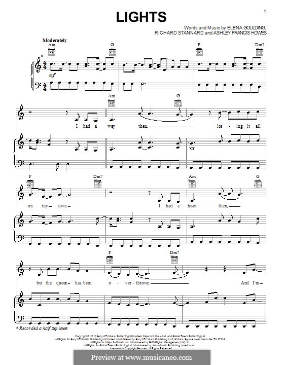 Lights: Para vocais e piano (ou Guitarra) by Ashley Howes, Ellie Goulding, Richard Stannard