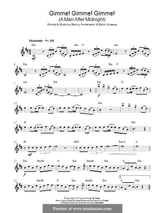 Gimme! Gimme! Gimme! / A Man after Midnight (ABBA): para Saxofone Alto by Benny Andersson, Björn Ulvaeus
