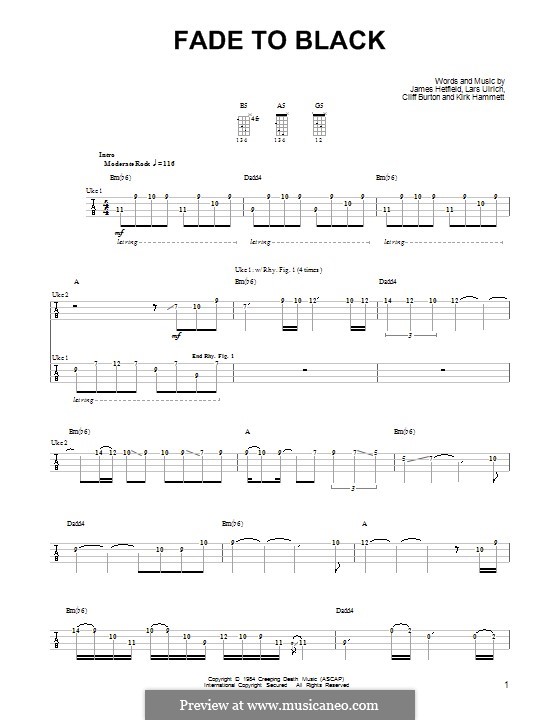 Fade to Black (Metallica): para ukulele by Cliff Burton, James Hetfield, Kirk Hammett, Lars Ulrich