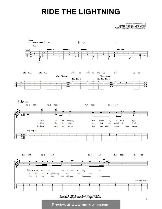 Ride the Lightning (Metallica): para ukulele by Cliff Burton, Dave Mustaine, James Hetfield, Lars Ulrich