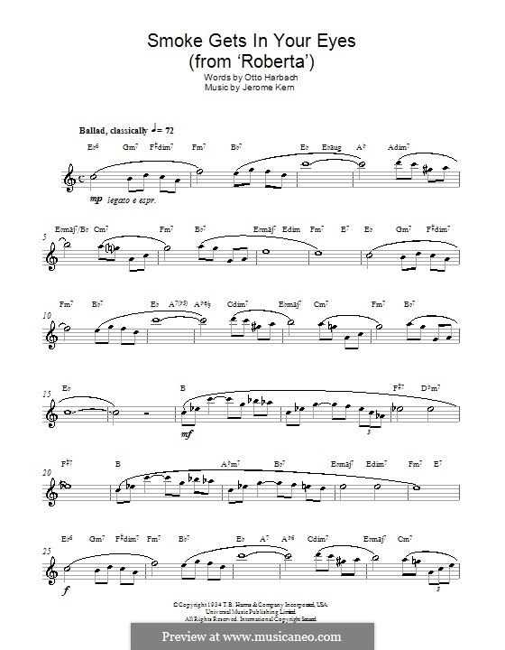 Smoke Gets in Your Eyes (from 'Roberta'): para Saxofone Alto by Jerome Kern