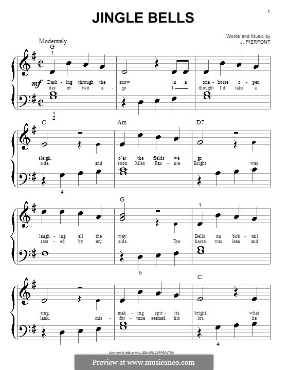 Piano version (printable scores): Big notes by James Lord Pierpont