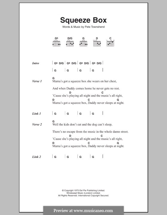 Squeeze Box (The Who): Parttitura principal by Peter Townshend