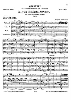 String Quartet No.10 in E Flat Major 'Harp', Op.74: Partitura completa by Ludwig van Beethoven