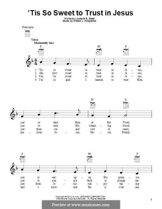 'Tis So Sweet to Trust in Jesus: para ukulele by William (James) Kirkpatrick