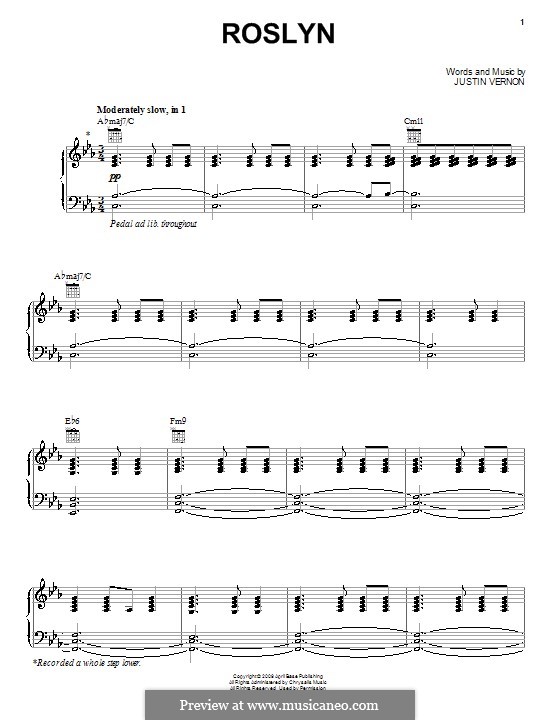 Roslyn (Bon Iver & St. Vincent): Para vocais e piano (ou Guitarra) by Justin Vernon