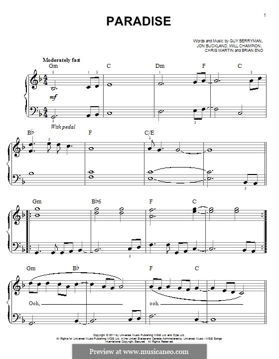 Paradise (Coldplay): Para Piano by Brian Eno, Chris Martin, Guy Berryman, Jonny Buckland, Will Champion