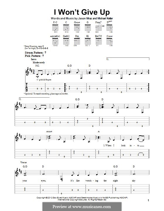 I Won't Give Up: Para guitarra com guia by Jason Mraz, Michael Natter