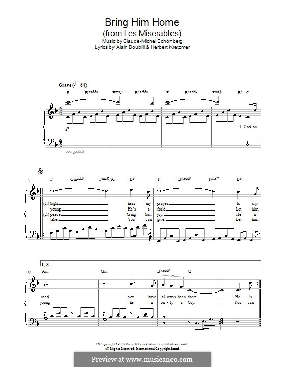 Bring Him Home: Para Piano by Claude-Michel Schönberg