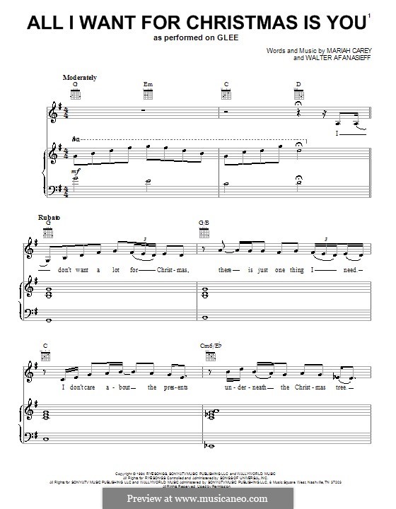 Vocal version: Para vocais e piano (ou Guitarra) by Mariah Carey, Walter Afanasieff