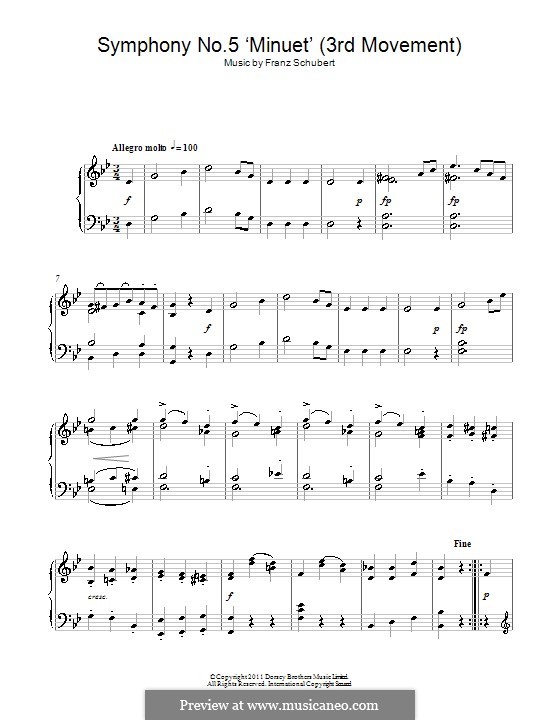 Symphony No.5 in B Flat Major, D.485: Movement III (Theme). Version for piano by Franz Schubert