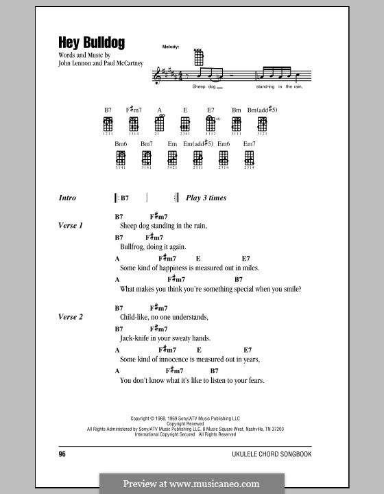 Hey Bulldog (The Beatles): para ukulele by John Lennon, Paul McCartney