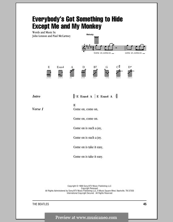 Everybody's Got Something to Hide Except Me and My Monkey (The Beatles): para ukulele by John Lennon, Paul McCartney