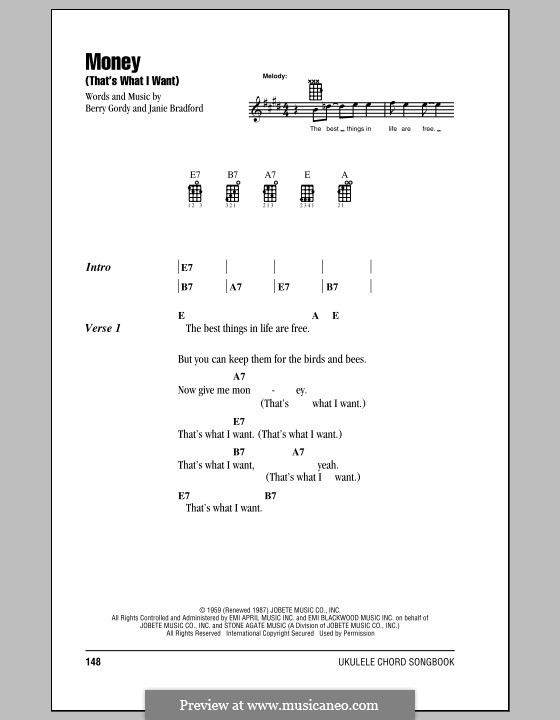 Money (That's What I Want): para ukulele by Berry Gordy, Janie Bradford