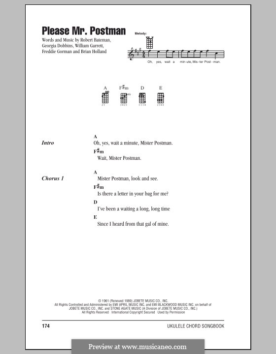 Please Mr. Postman: For ukulele (The Beatles) by Brian Holland, Freddie Gorman, Georgia Dobbins, Robert Bateman, William Garrett