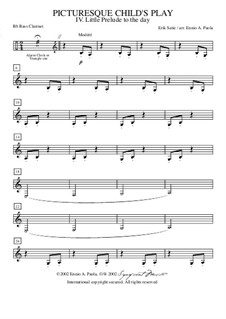 Enfantillages pittoresques (Picturesque Child's Play): No.1 Petit prélude à la journée – bass clarinet in Bb part by Erik Satie