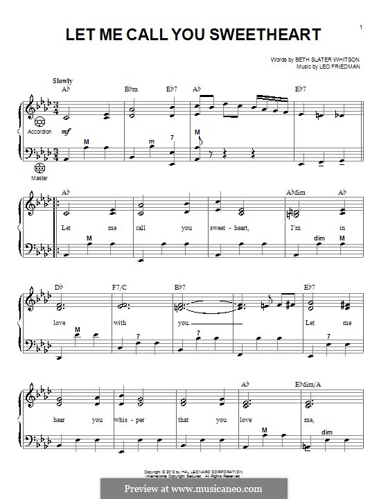 Let Me Call You Sweetheart: para acordeão by Leo Friedman