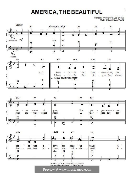 America, The Beautiful: para acordeão by Samuel Augustus Ward