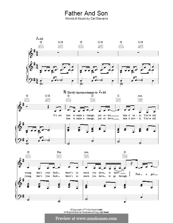 Father and Son (Boyzone): Para vocais e piano (ou Guitarra) by Cat Stevens