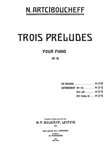 Three Preludes, Op.18: Para Piano by Nikolaï Vasilyevich Artsybushev