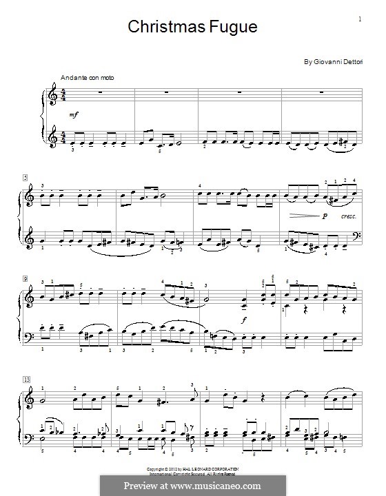 Christmas Fugue: Facil para o piano by Giovanni Dettori