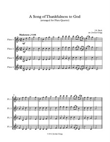 A Song of Thankfulness to God (Father, We Thank Thee): para quarteto de flauta by Johann Sebastian Bach