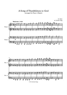 A Song of Thankfulness to God (Father, We Thank Thee): para piano de quadro mãos by Johann Sebastian Bach