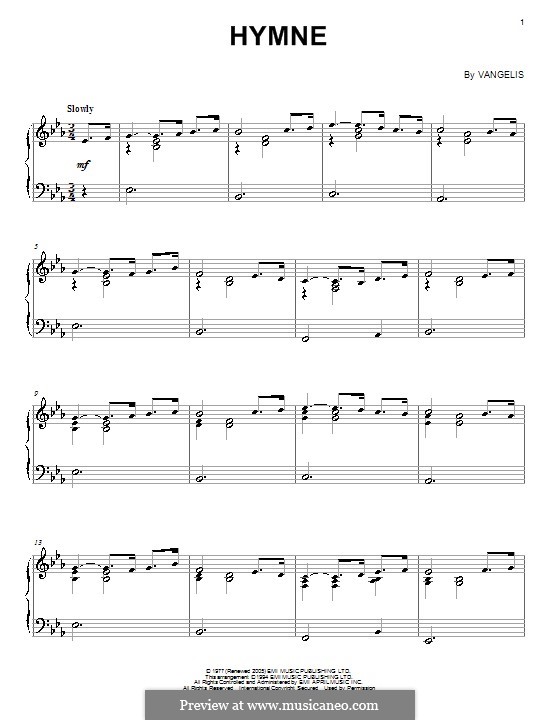 Hymne: Para Piano by Vangelis