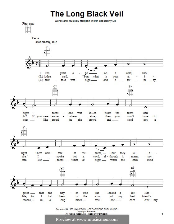 The Long Black Veil: For ukulele (Lefty Frizzell) by Danny Dill, Marijohn Wilkin