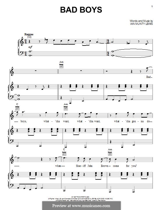 Bad Boys: Para vocais e piano (ou Guitarra) by Ian Munty Lewis