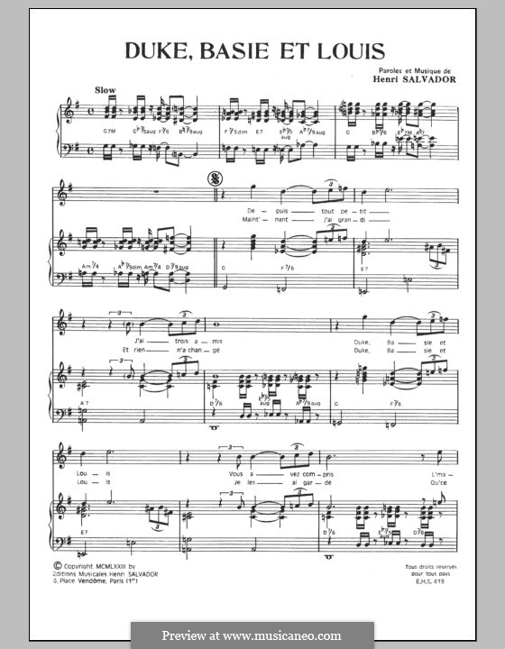Duke Basie et Louis: Para vocais e piano by Henri Salvador