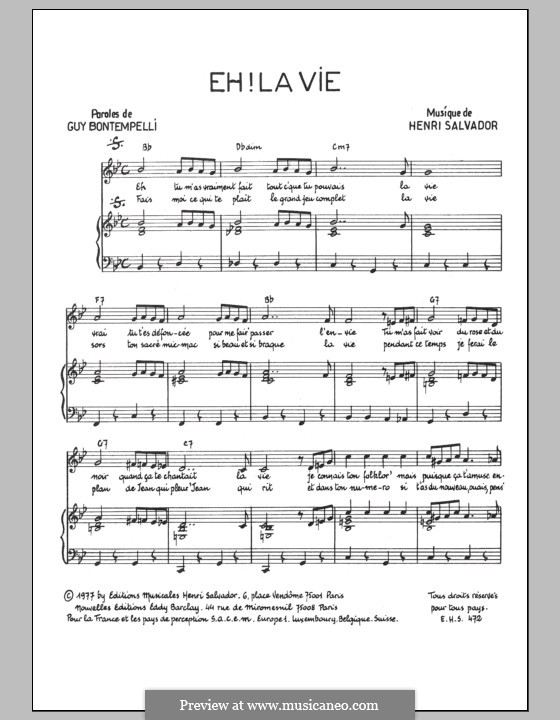 Eh la Vie: Para vocais e piano by Henri Salvador