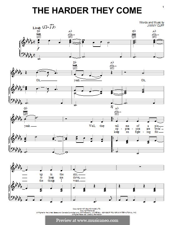 The Harder They Come: Para vocais e piano (ou Guitarra) by Jimmy Cliff