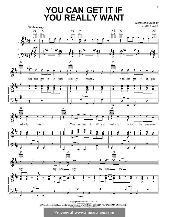 You Can Get It if You Really Want (Desmond Dekker): Para vocais e piano (ou Guitarra) by Jimmy Cliff