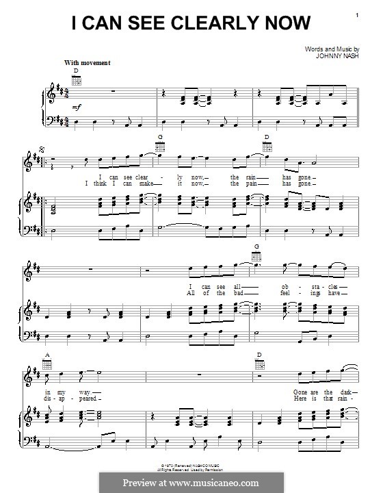 I Can See Clearly Now: Para vocais e piano (ou Guitarra) by Johnny Nash