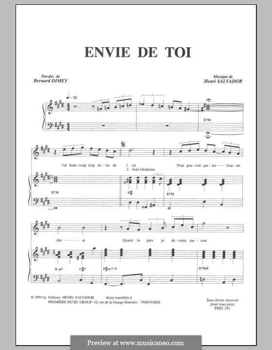 Envie De Toi: For vocie and piano by Henri Salvador