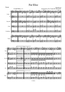 For Elise, WoO 59: For string orchestra (elementary to middle school age youth) – score with violin III replacing viola by Ludwig van Beethoven