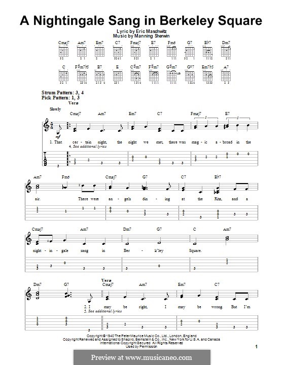 A Nightingale Sang in Berkeley Square: Para guitarra com guia by Eric Maschwitz, Manning Sherwin