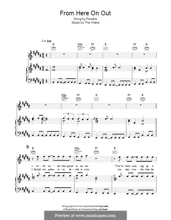 From Here on Out (The Killers): Para vocais e piano (ou Guitarra) by Brandon Flowers, Dave Keuning, Mark Stoermer, Ronnie Vannucci
