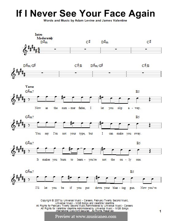 If I Never See Your Face Again (Maroon 5): Para vocais e piano (ou Guitarra) by Adam Levine, James Valentine
