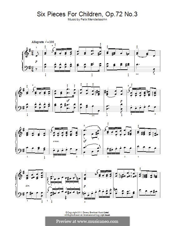 Six Pieces for Children, Op.72: peça No.3 by Felix Mendelssohn-Bartholdy