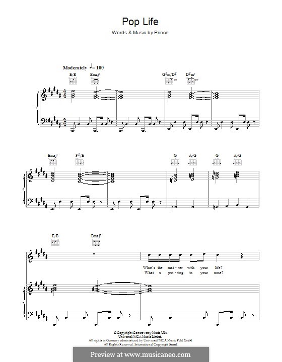 Pop Life: Para vocais e piano (ou Guitarra) by Prince