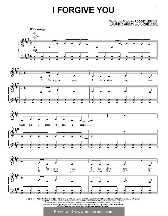 I Forgive You (Kelly Clarkson): Para vocais e piano (ou Guitarra) by Andre Lindal, Lauren Christy, Rodney Jerkins