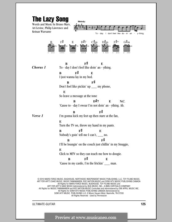 The Lazy Song: Letras e Acordes by Ari Levine, Keinan Abdi Warsame, Bruno Mars, Philip Lawrence