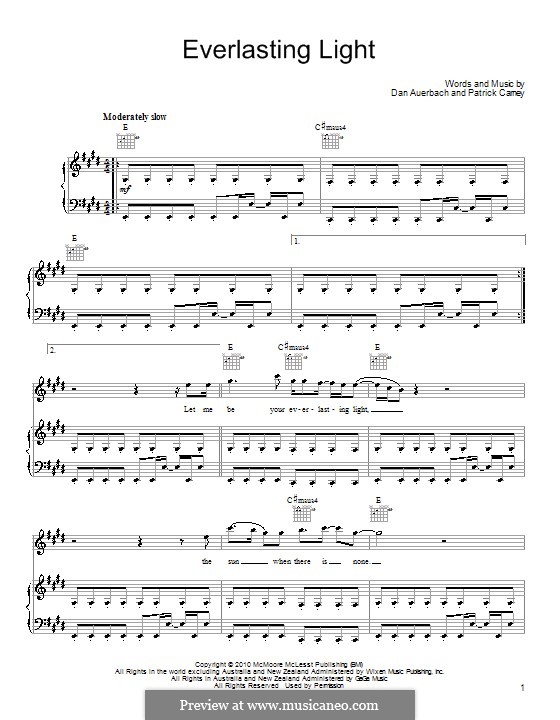 Everlasting Light (The Black Keys): Para vocais e piano (ou Guitarra) by Daniel Auerbach, Patrick Carney